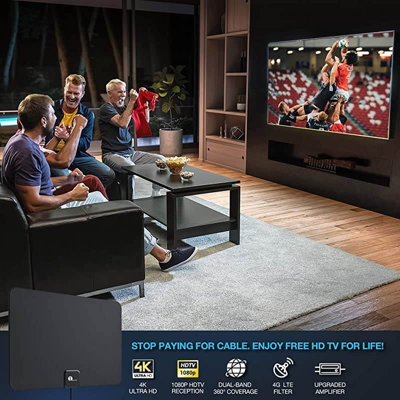 HD Digital TV Antenna - Support 4K 1080p and All Older TV's - Indoor Smart Switch Amplifier Signal Booster - Coax HDTV Cable/AC Adapter