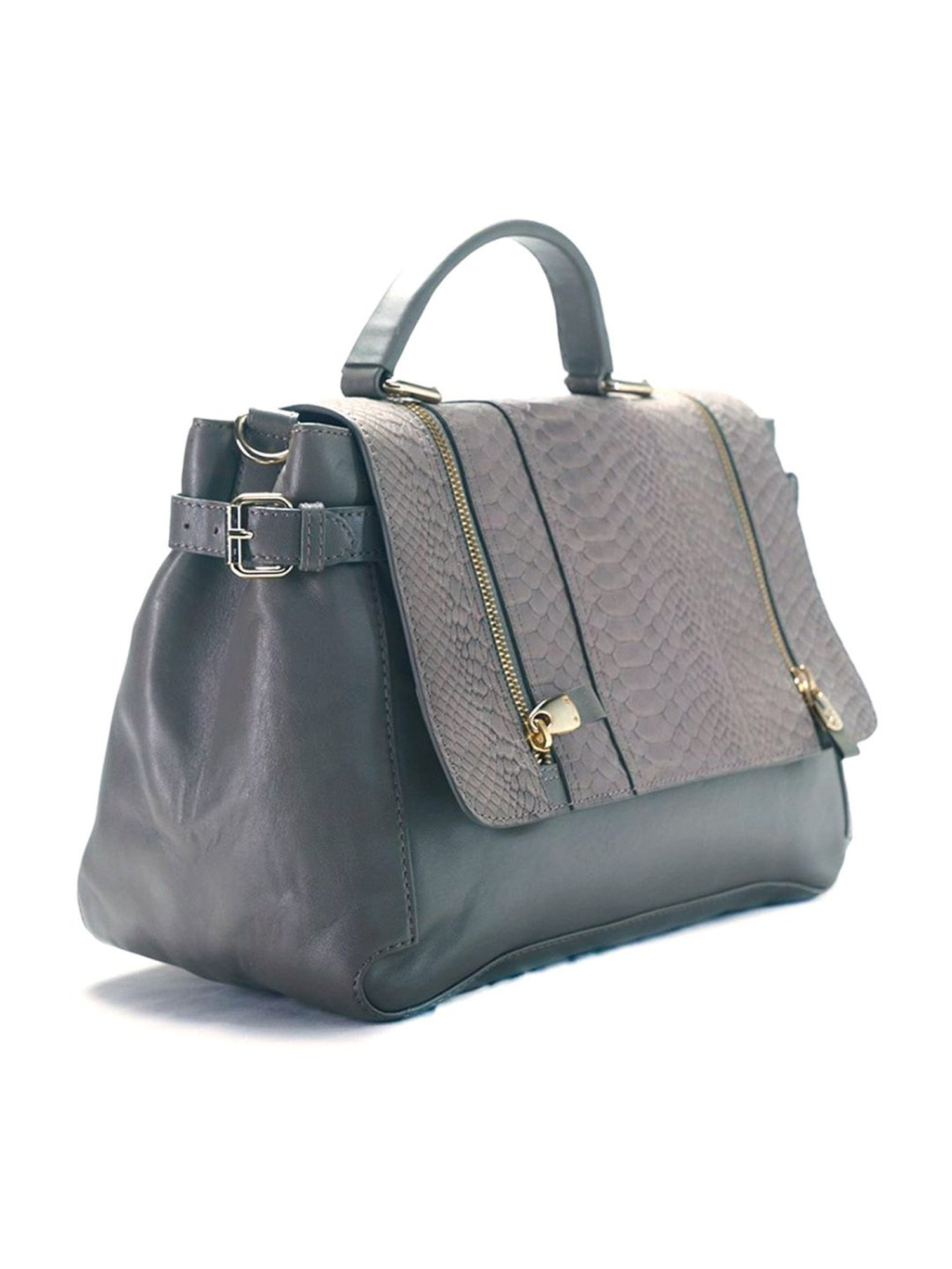 RI2K London Grey Leather Large Textured Satchel Handbag
