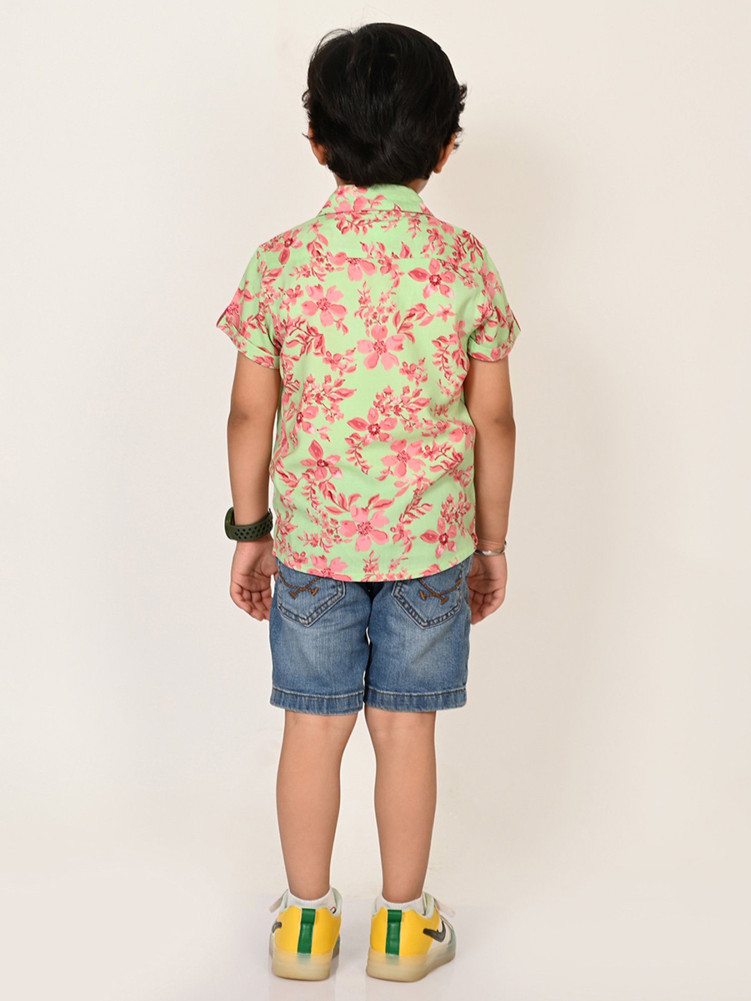 Lil Drama Kids Light Green & Pink Floral Print Shirt