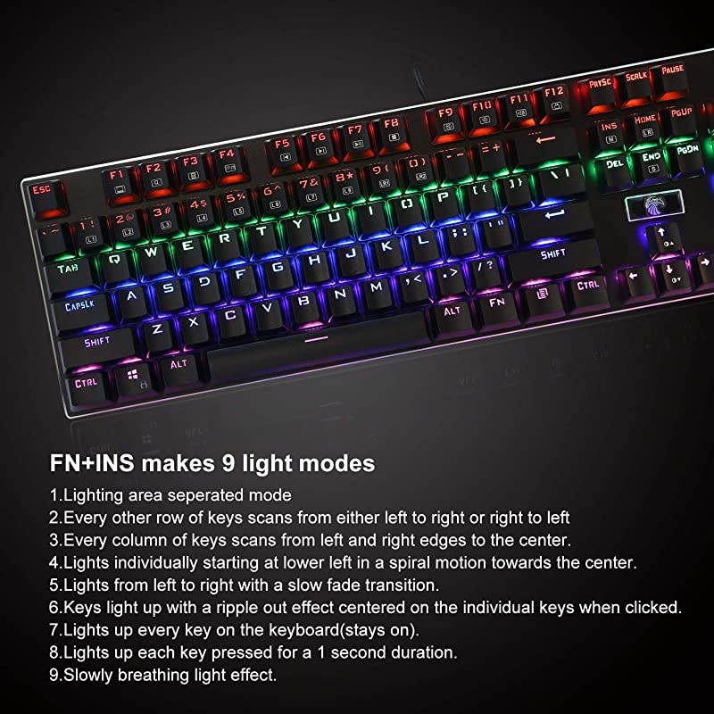 Backlit Mechanical Gaming Keyboard, E-Element LED Clicky Wired Keyboard with DIY Blue Switches, Anti-ghosting 104 Keys (Black)