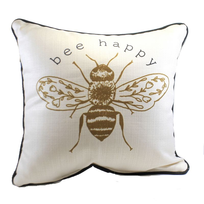 Home Decor 17.0" Bee Happy Botanical Bee Pillow Bumble Honey  -  Decorative Pillow