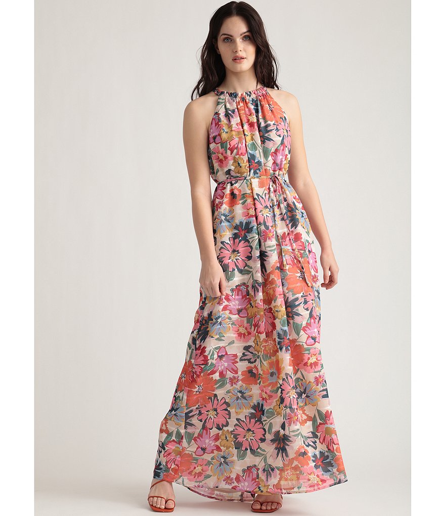 Maggy London Floral Halter Trapeze Maxi Dress