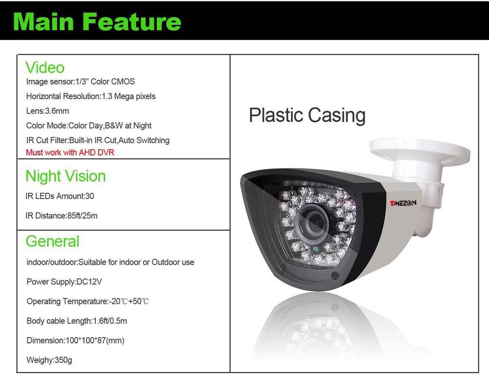 TMEZON HD CCTV Security Camera 1080P 4IN1 960H Outdoor Camera 900TVL Analog Home Surveillance Security Day Night Waterproof 3.6mm Wide Angle Lens