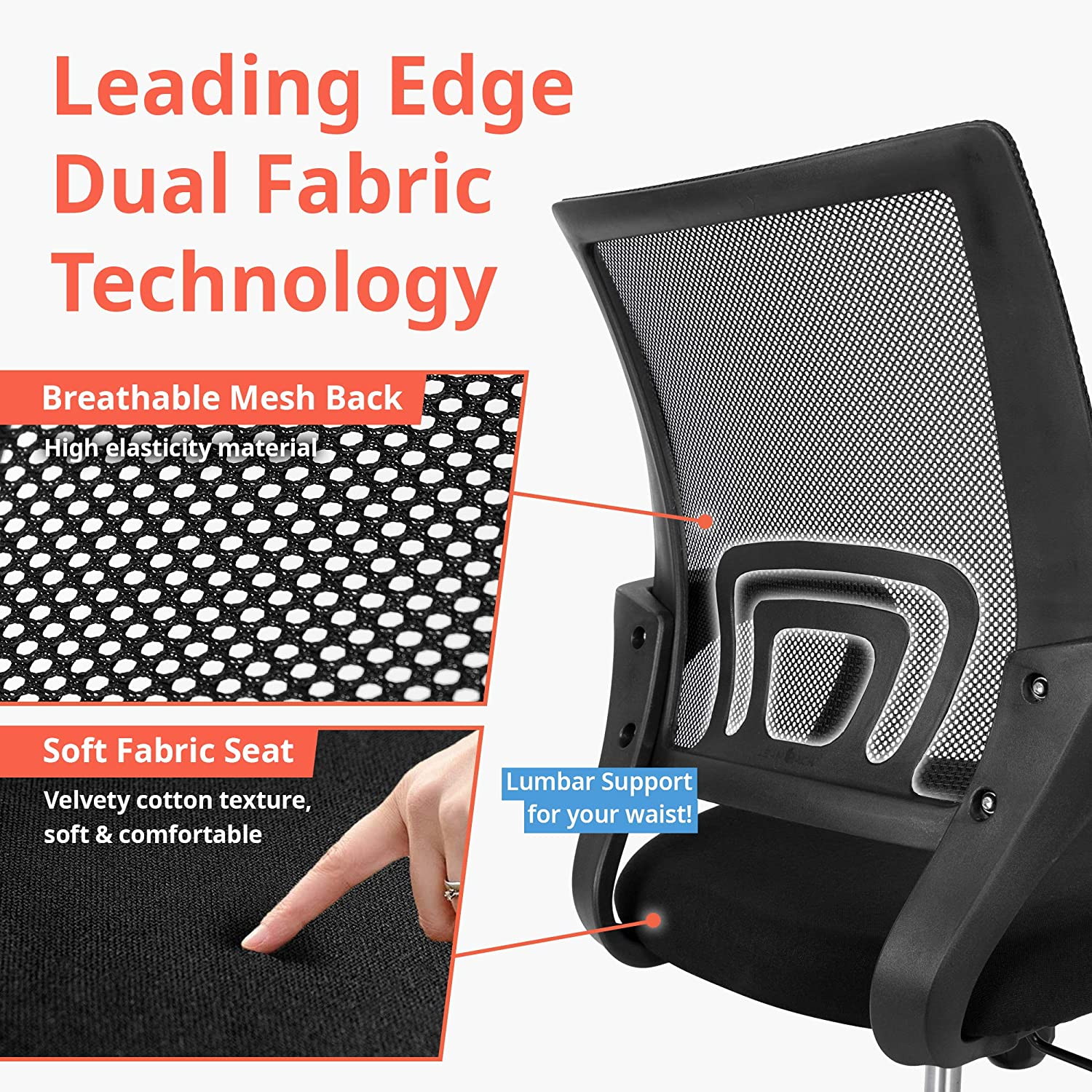 Office Chair Computer Desk Chair Gaming - Ergonomic Mid Back Cushion Lumbar Support with Wheels Comfortable Blue Mesh Racing Seat Adjustable Swivel Rolling Home Executive (Black)