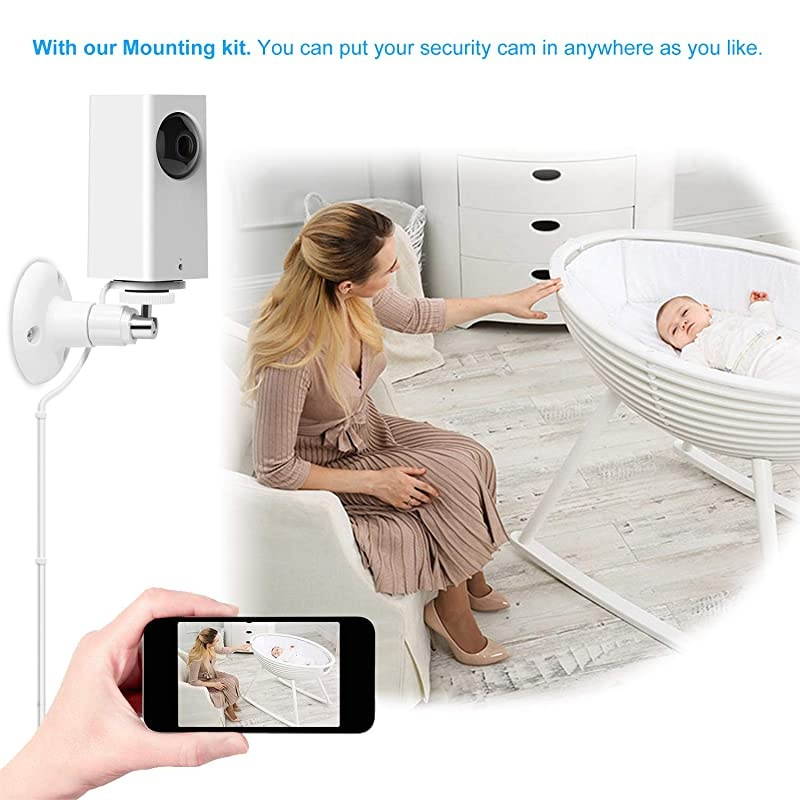 Wyze Cam Pan Wall Mount with 26FT Power Extension Charging CableWyze Cam Pan Mounting Kit Including Charging CordAdjustable Indoor and Outdoor Security Mount and 30 Wire Clips