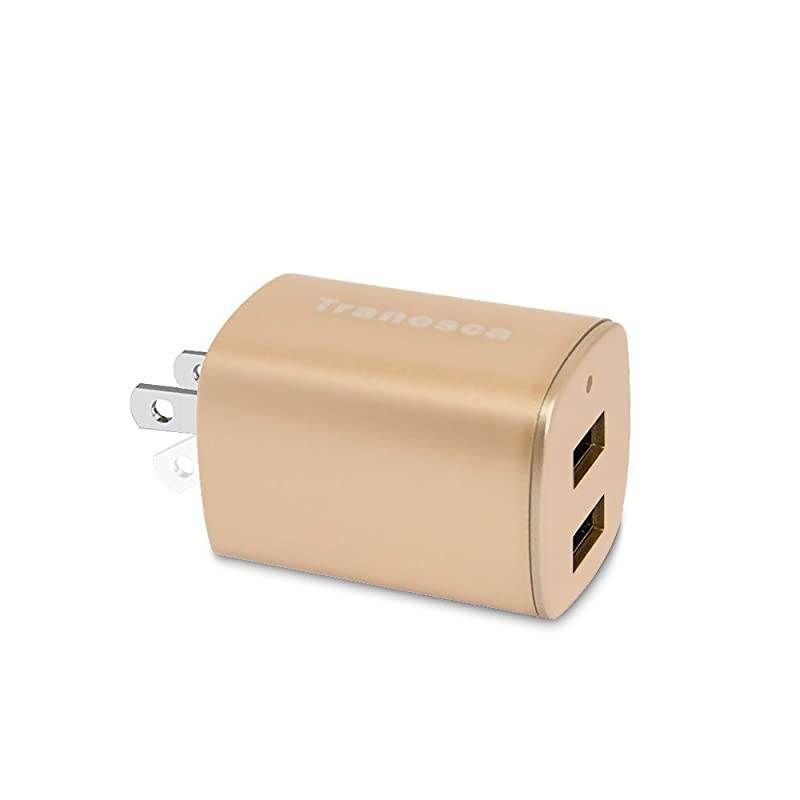 Dual USB Port Travel Wall Charger with Foldable Plug for iPhone XSXRX876SPlus Samsung Galaxy S8S7S6S5 Edge LG HTC Moto Kindle and MoreGold