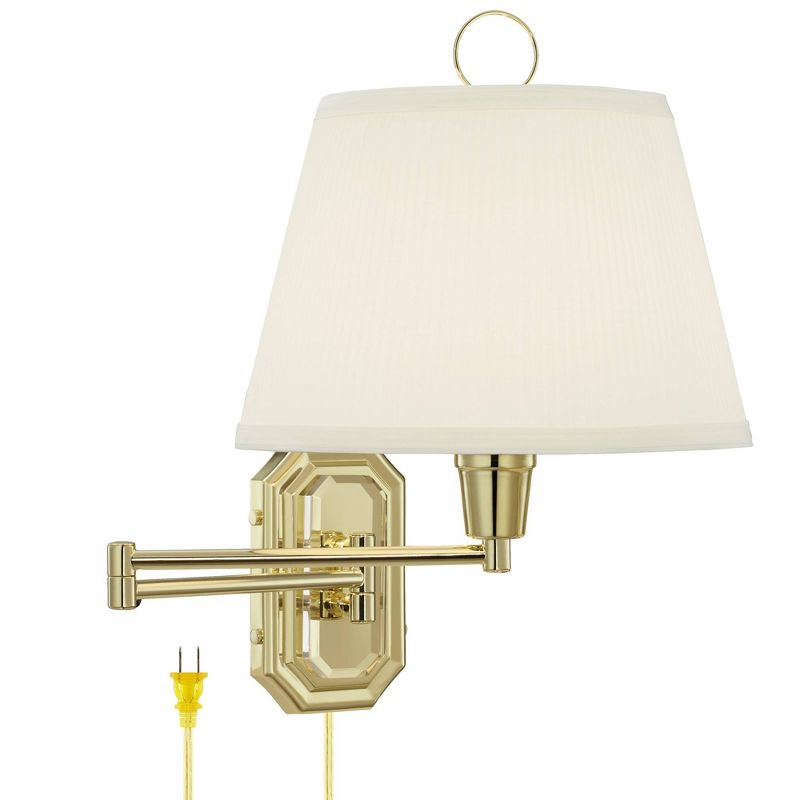Barnes and Ivy Swing Arm Wall Lamp Brass Plug-In Light Fixture Ivory Mushroom Pleated Shade Bedroom Bedside Living Room Reading