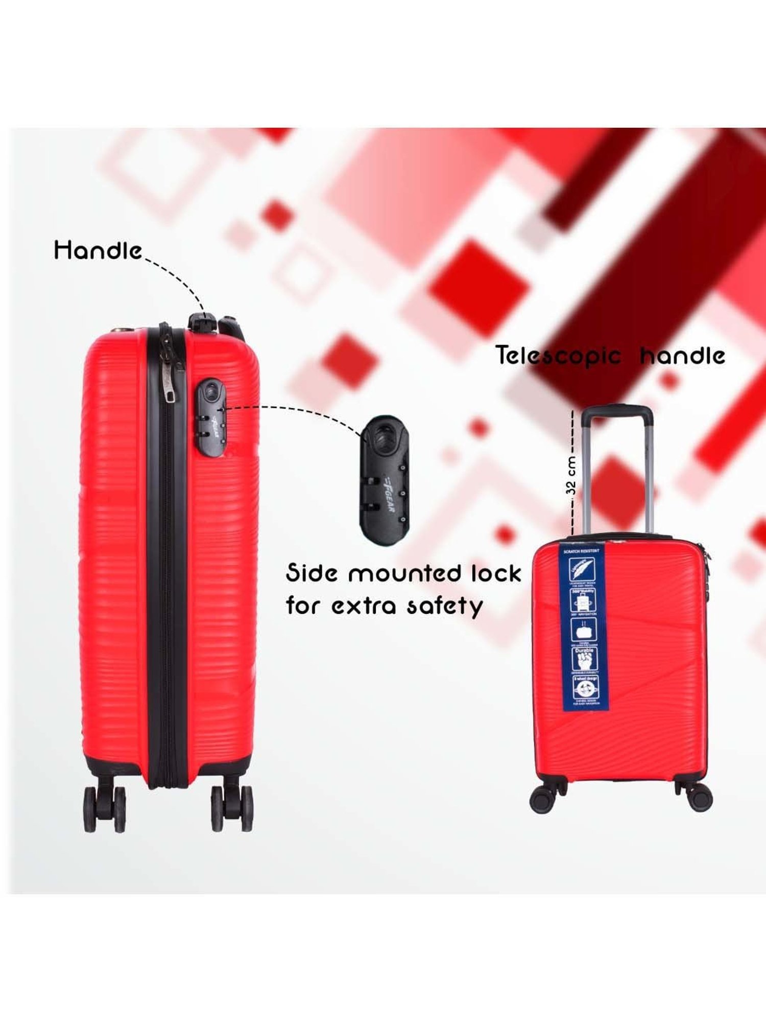 F Gear 4 Wheel Large Hard Cabin Trolley - 46 cm