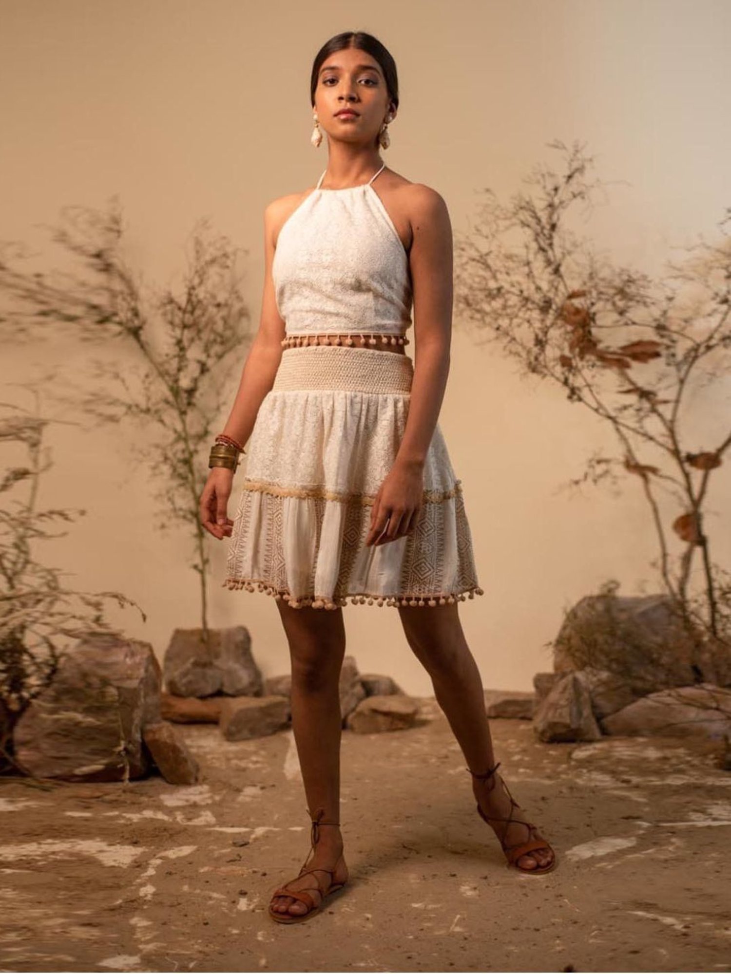 LABEL REYYA Off White Tribal White Boho Skirt