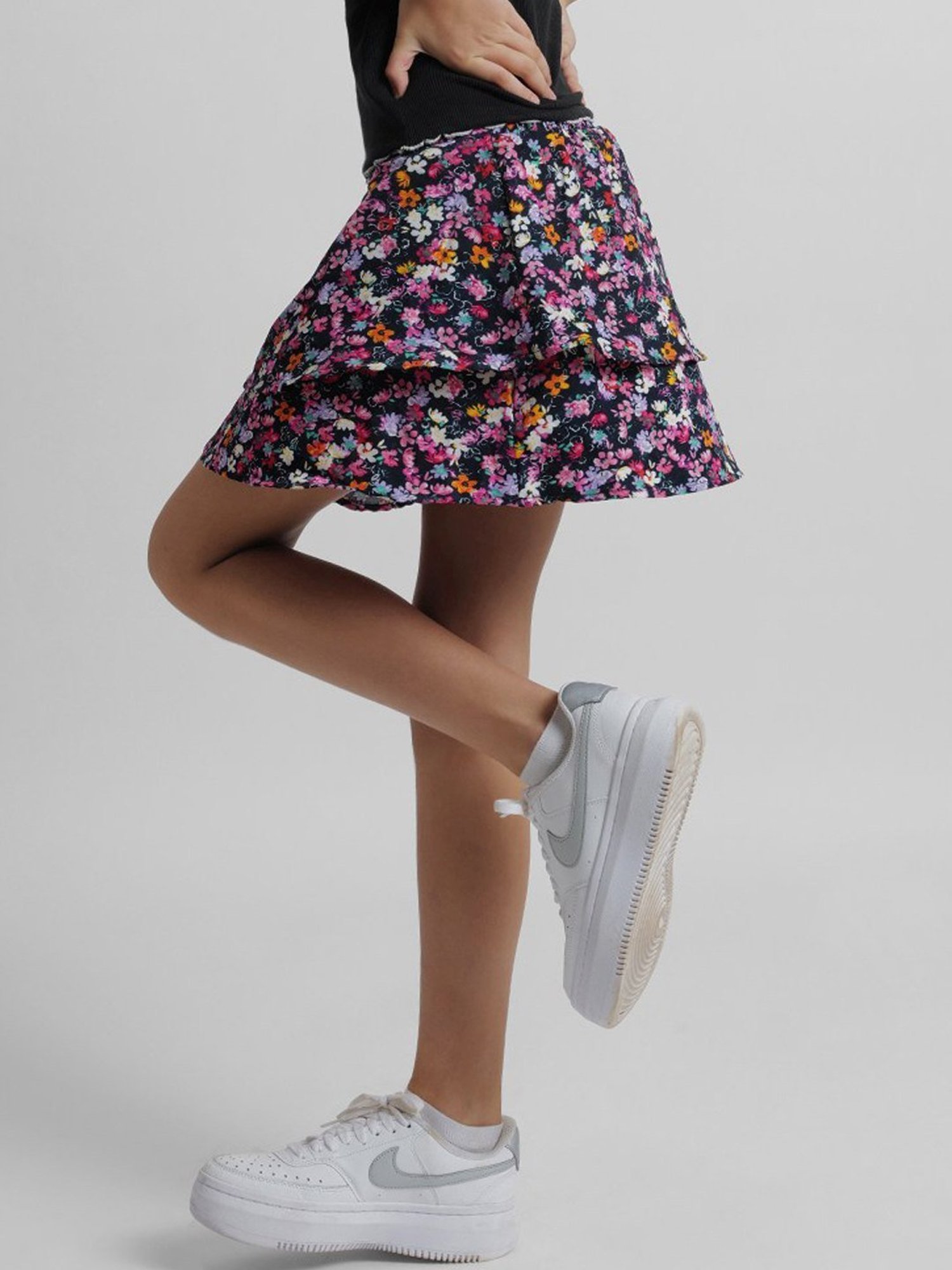KIDS ONLY Black & Pink Floral Print Skirt