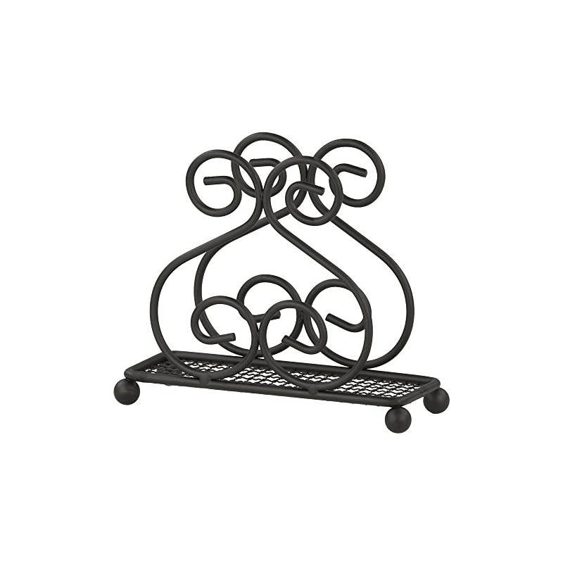 Scroll Collection Steel Napkin Holder, Freestanding Tissue Dispenser Organizer for Kitchen Countertop, Durable, Sturdy, Decor, Black