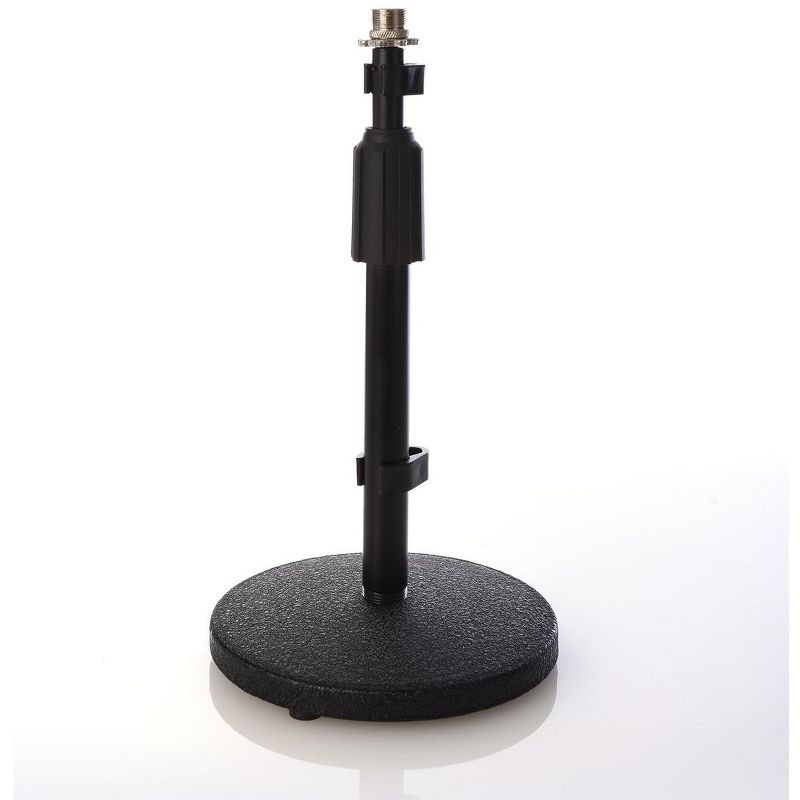 LyxPro Desktop Microphone Stand, 9&rdquo;- 14&rdquo; Adjustable Height Desk Mic Holder, Weighted Cast Iron Base, 3/8" - 5/8" adapter screw, Table Top Non slip Rubber Feet