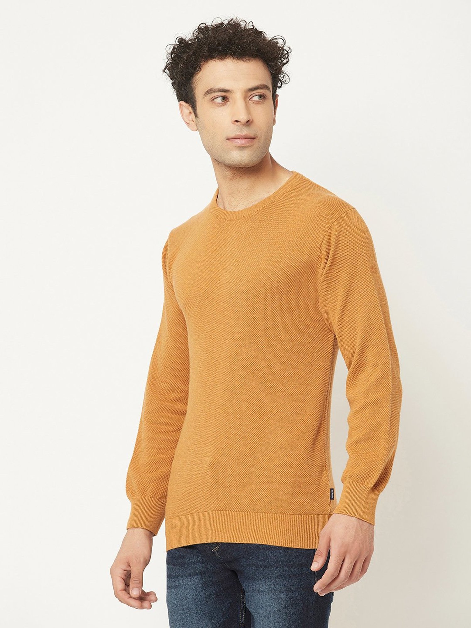 Crimsoune Club Orange Regular Fit Self Design Cotton Sweater