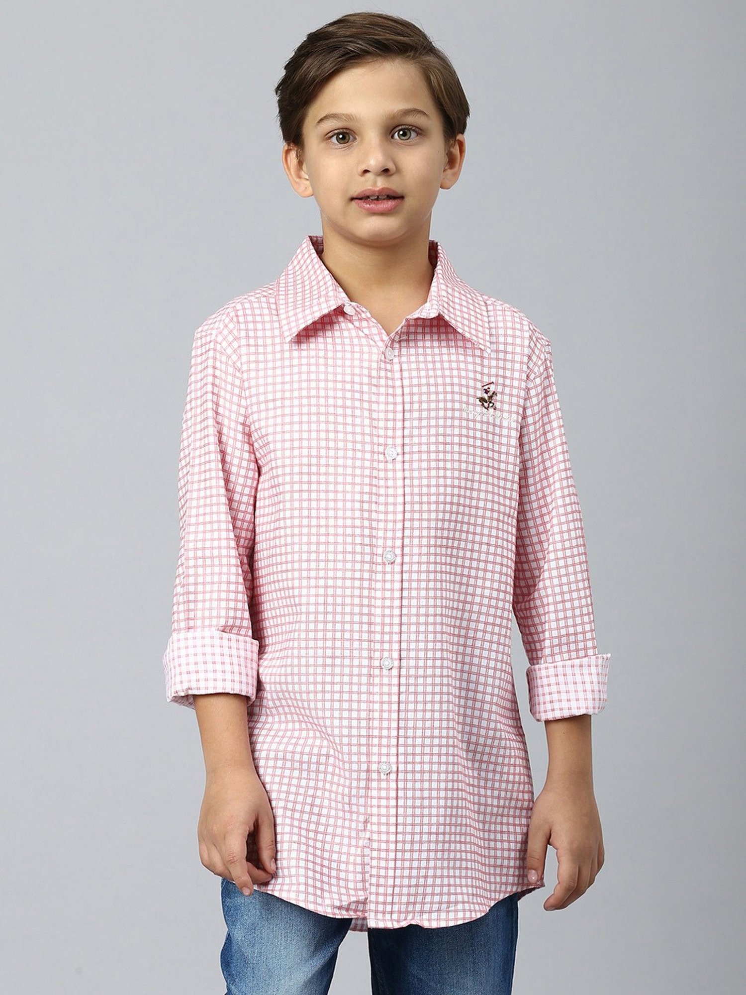 Beverly Hills Polo Club Kids Pink Checks Full Sleeves Shirt
