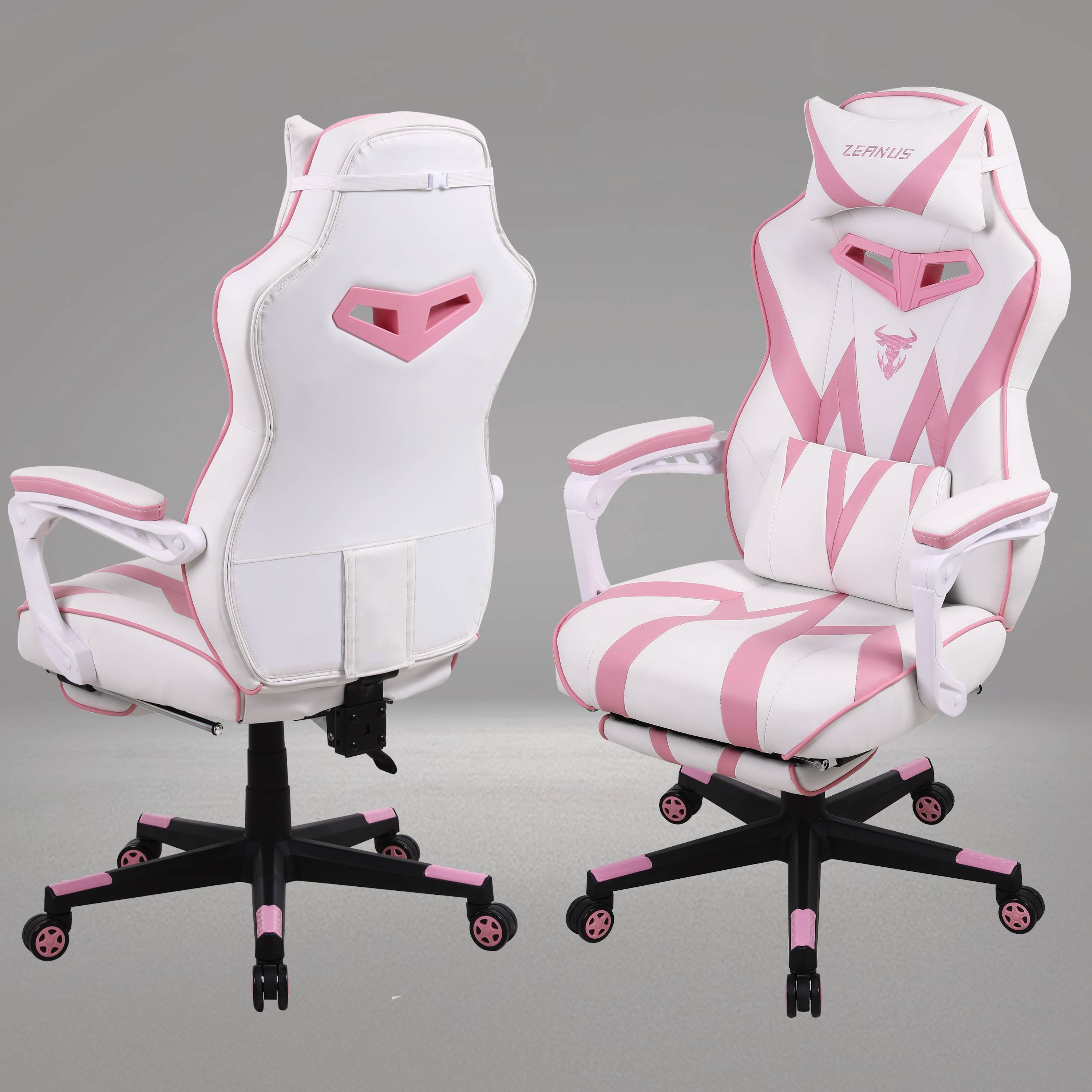 Zeanus Pink Ergonomic Gaming Chair for Girl, Gaming Chair with Footrest, Gaming Chair for Adults, High Back Racing Chair, Computer Chair with Massage, E-Sports Gamer Chair, Big and Tall Gaming Chair