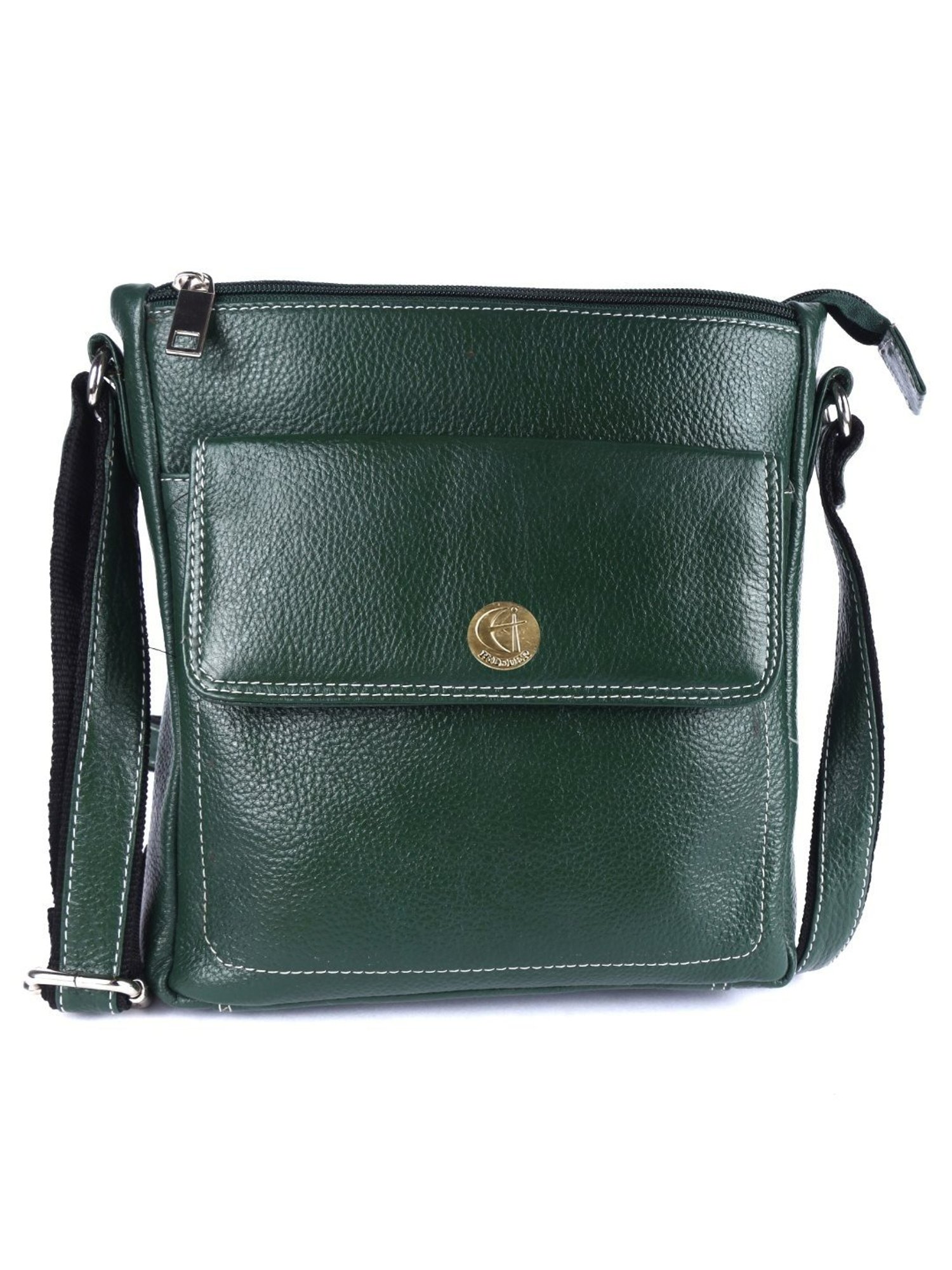 HiLEDER Green Textured Medium Leather 8 inch Cross Body Bag