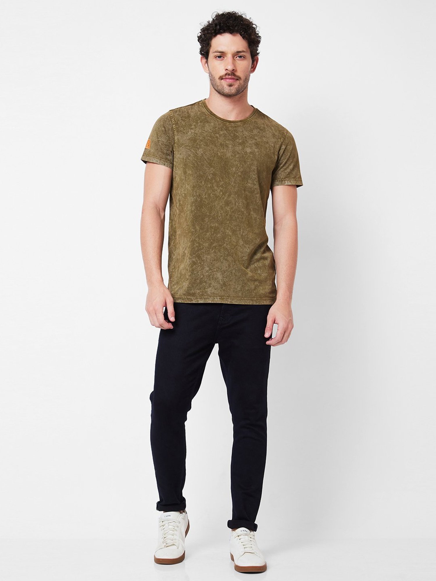 Spykar Olive Slim Fit Crew T-Shirt