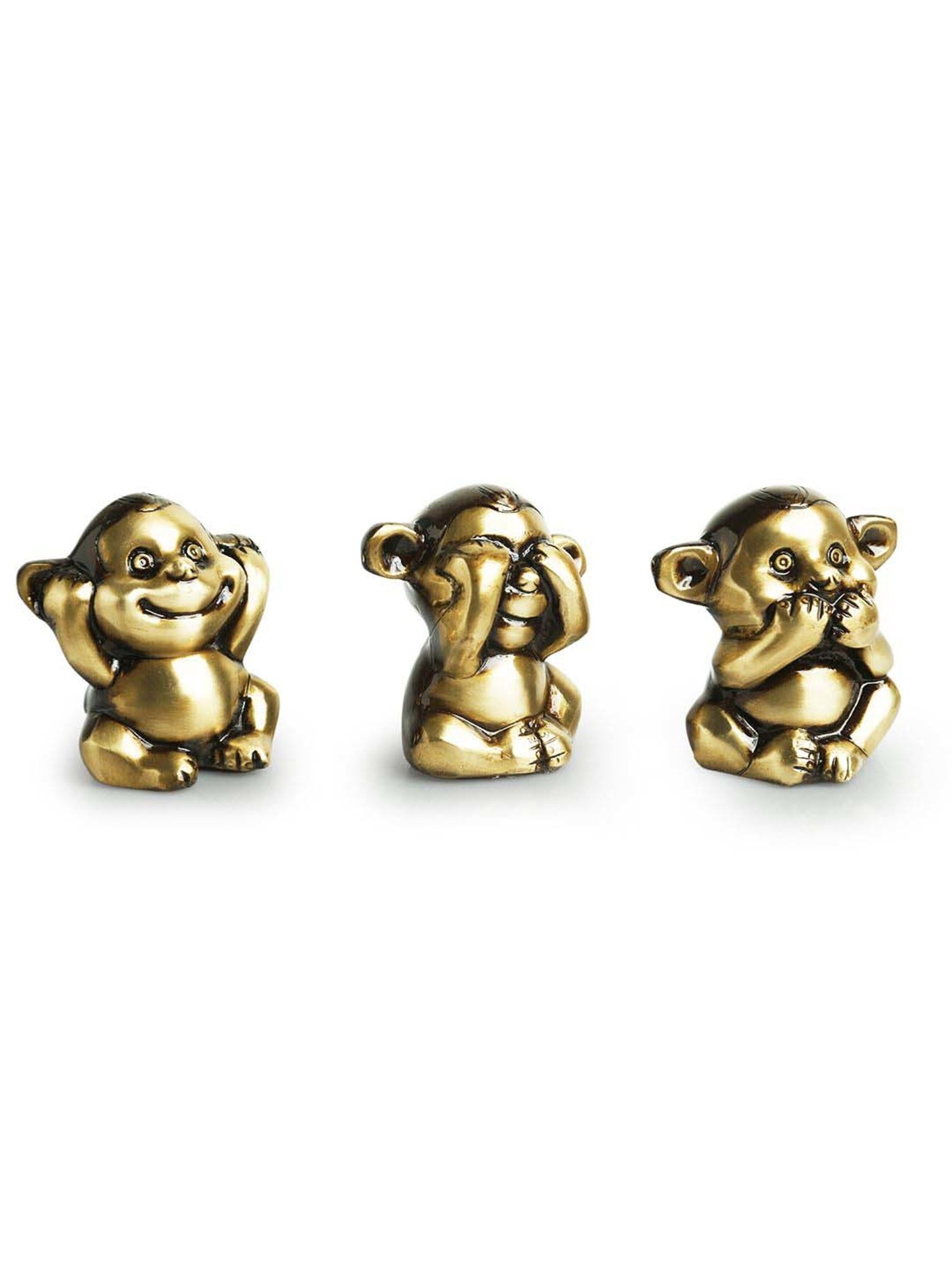ExclusiveLane Golden Brass 3 Wise Monkeys Decorative Showpiece Figurine - Set of 3