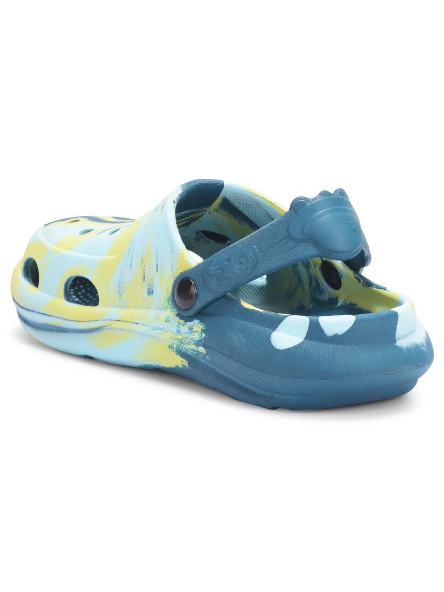 Lucy&Luke By Liberty Kids ALEX-02E Teal Blue & Yellow Back Strap Clogs