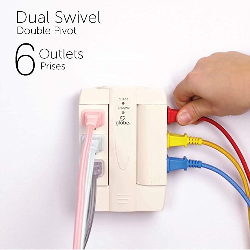 Space Saver Swivel Surge Protector Wall Adapter Tap Grounded Outlets White Finish7732001