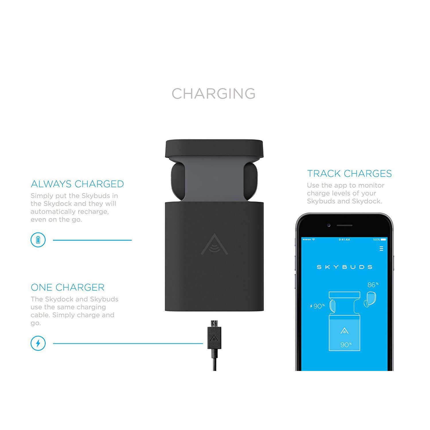 Alpha Audiotronics Skybuds - Truly Wireless Earbuds w/Digital Microphone, Adaptive Awareness & Mobile App (Nimbus)