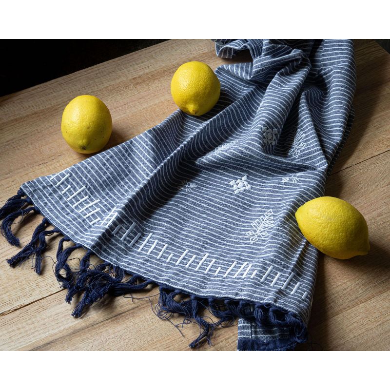 Multicolor Striped 27 x 18 Inch Woven Kitchen Tea Towel with Hand Sewn Fringe - Foreside Home & Garden