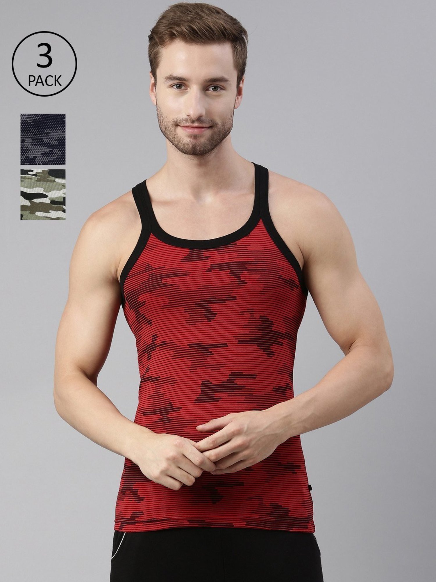 Dixcy Scott Maximus Multi Cotton Regular Fit Printed Vest - Pack Of 3