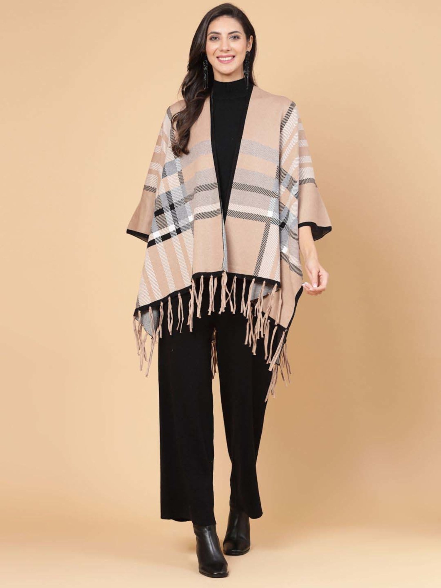 Mafadeny Khaki & Black Printed Top Pants Set With Shrug