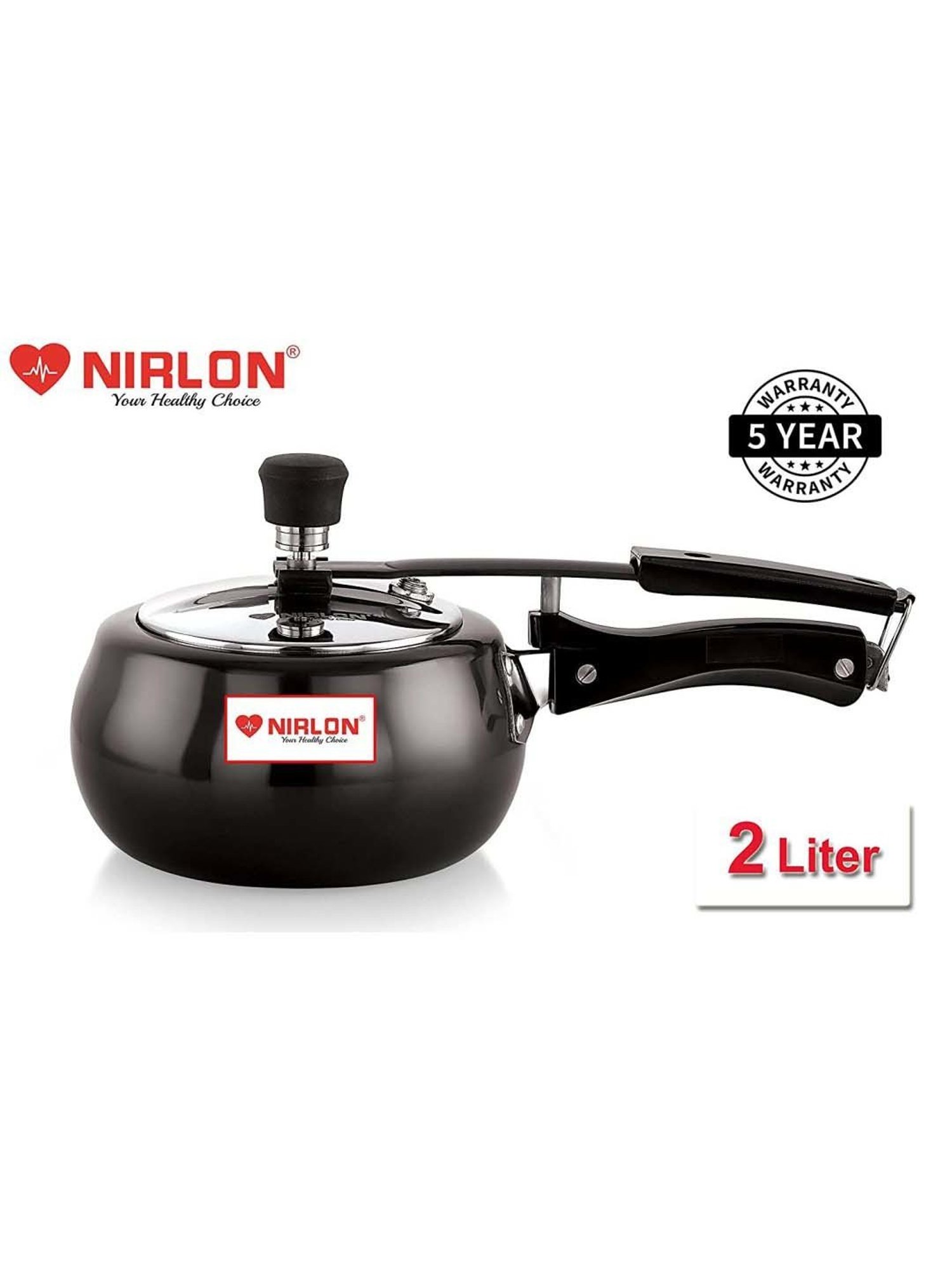 Nirlon Black Hard Anodised Induction Inner Lid Pressure Cooker (2 L)
