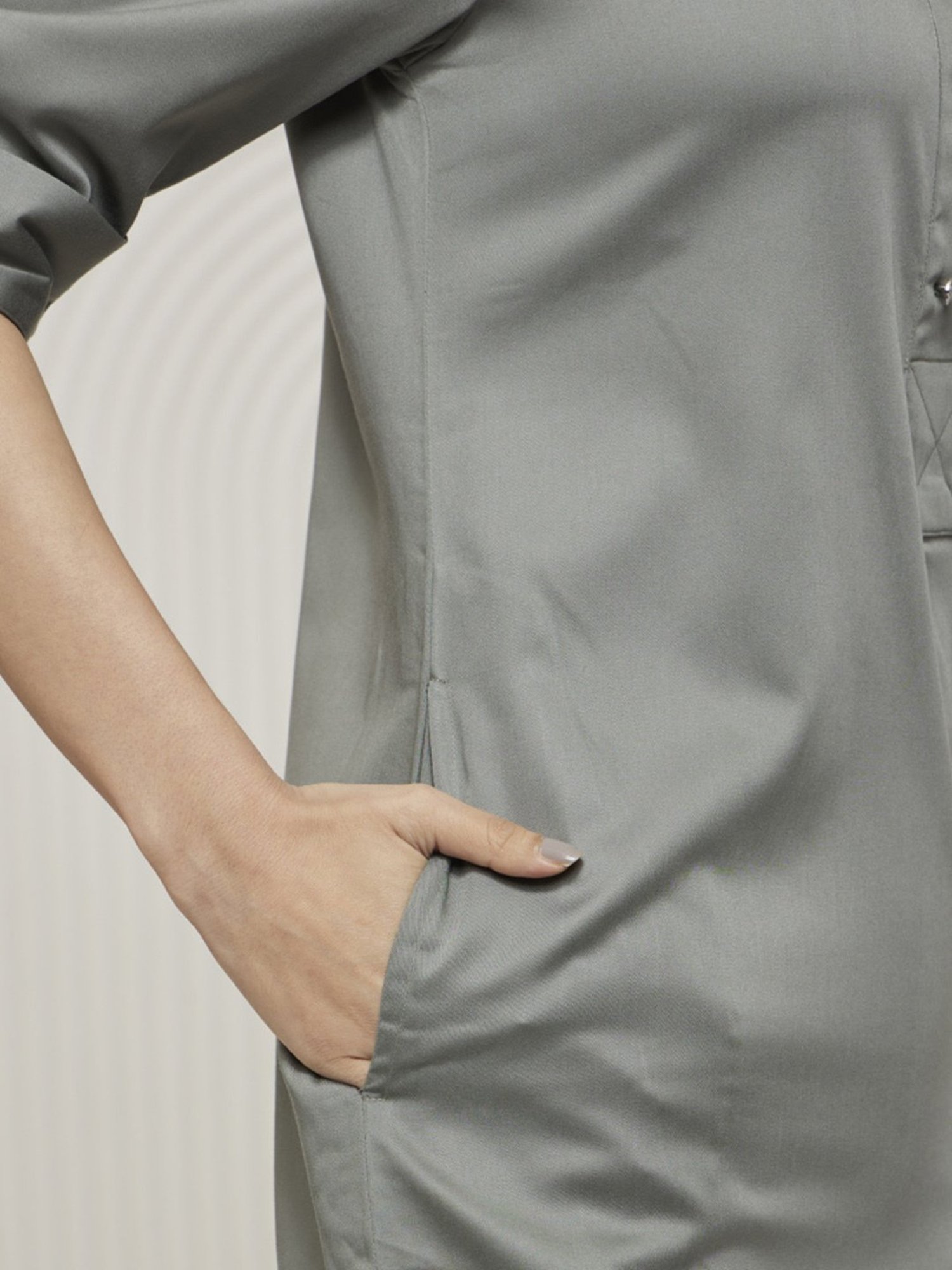 Artagai Green Elevated Basics Shirt Dress With Metal Button Detall