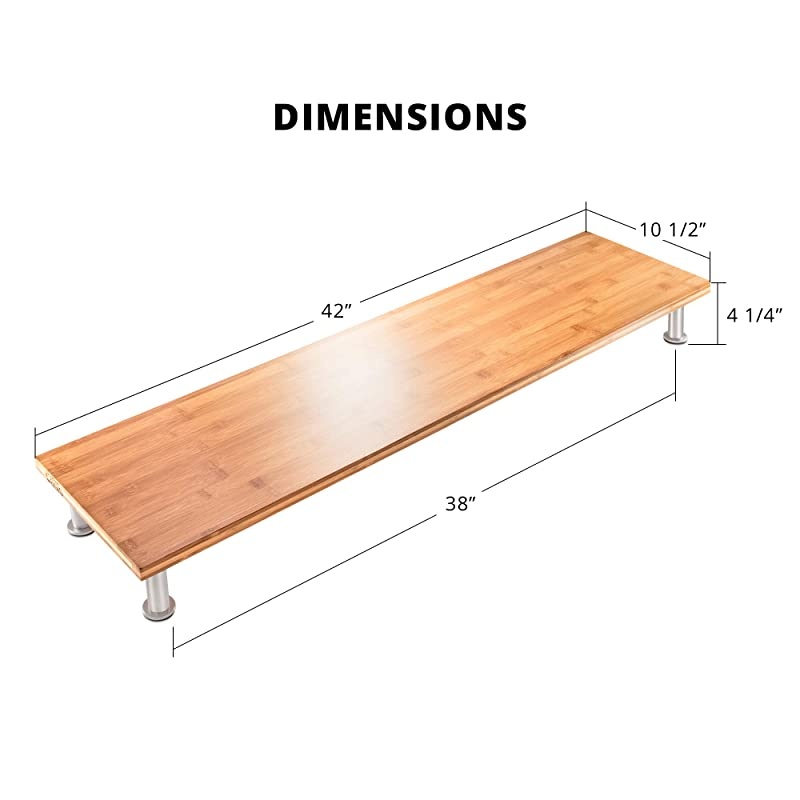 Dual Monitor Stand for Computer Screens Solid Bamboo Riser Supports The Heaviest Monitors Printers Laptops or TVs Perfect Shelf Organizer for Office Desk Accessories TV Stands Natural