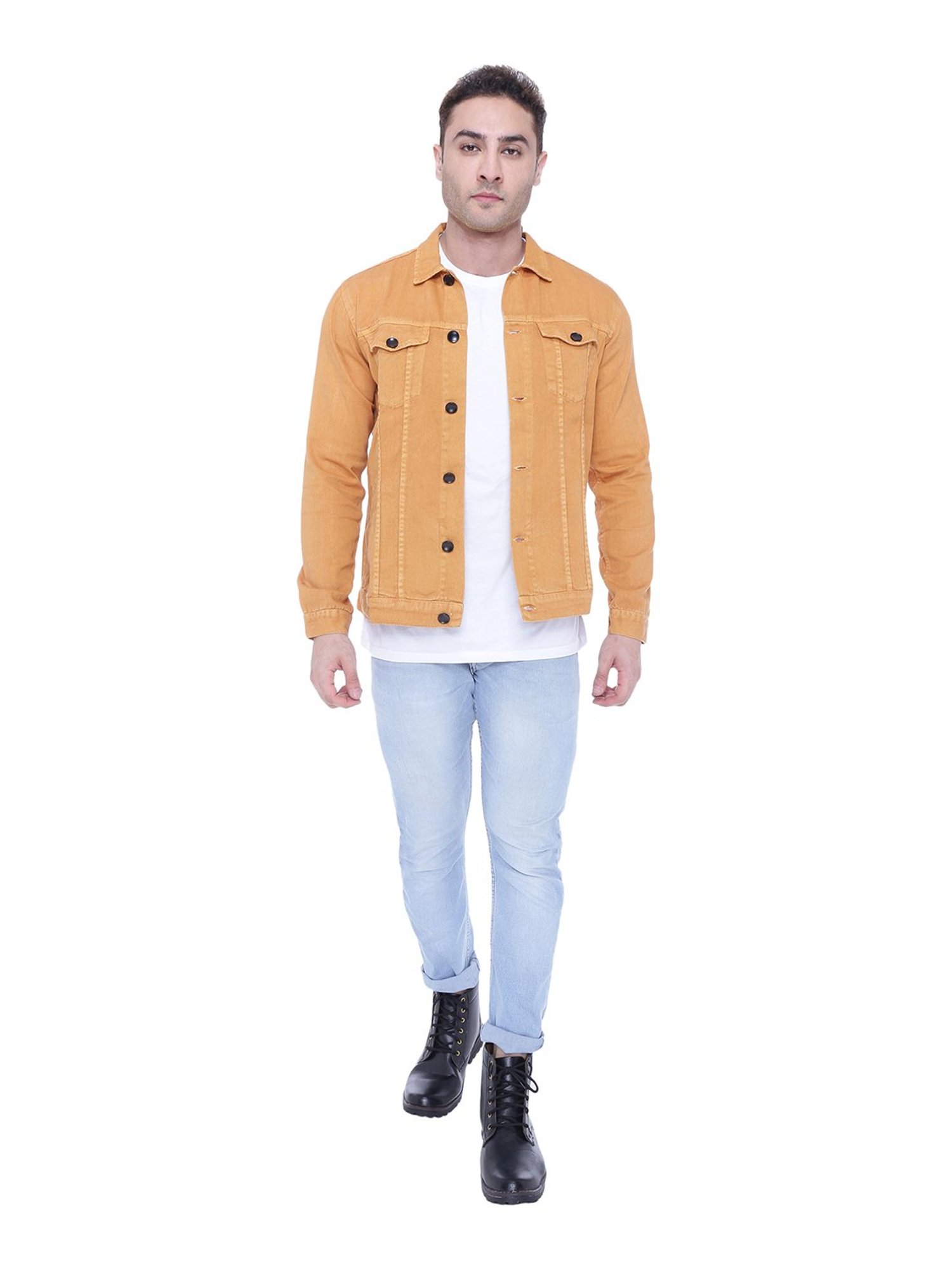 Kuons Avenue Mustard Shirt Collar Denim Jacket