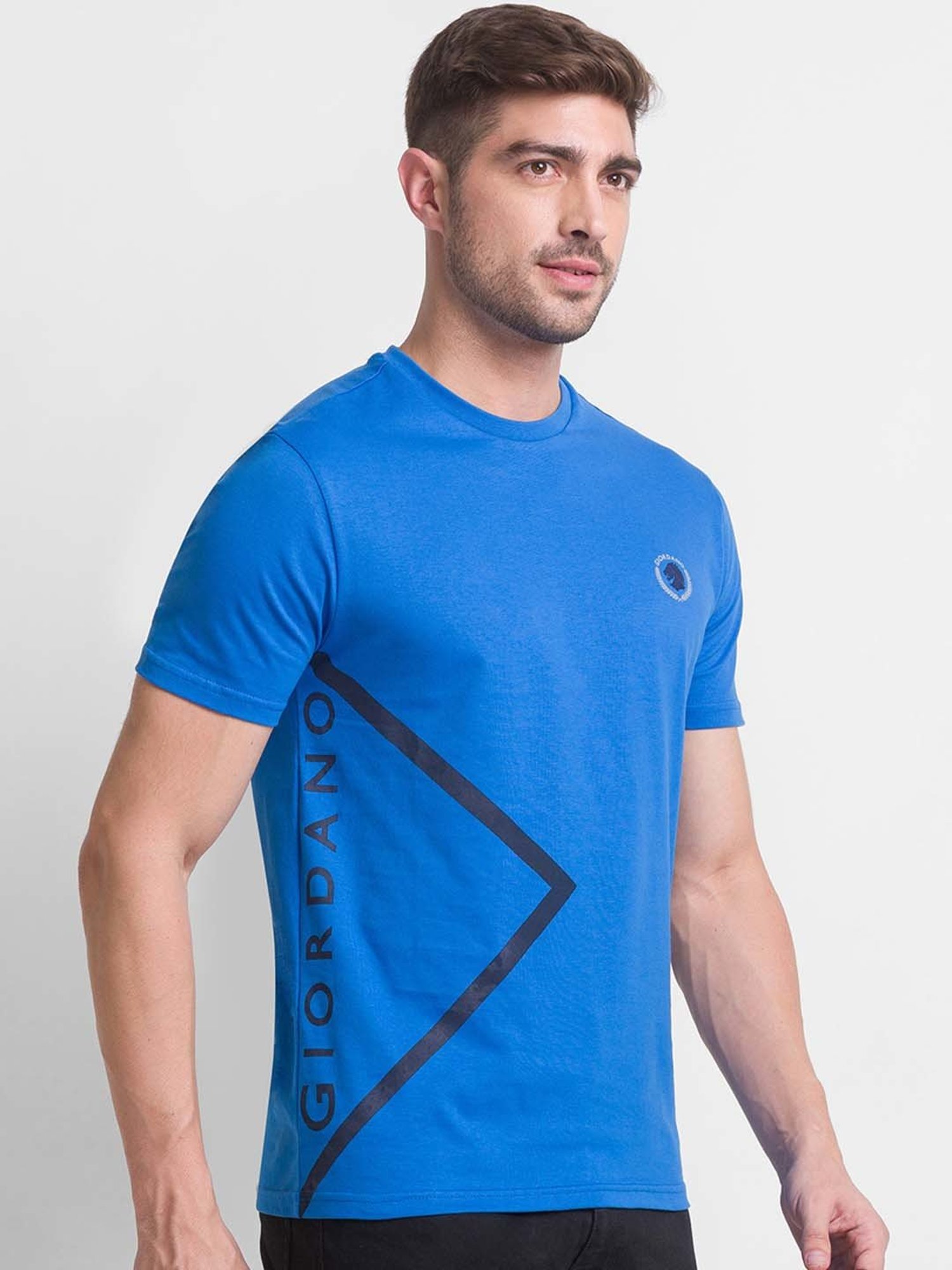 Giordano Blue Slim Fit Printed Crew T-Shirt
