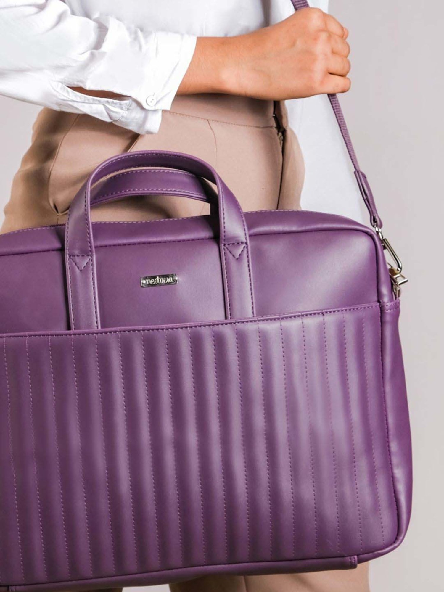Nestasia Vegan Leather 15.6-inch Purple Color Laptop Bag for Men and Women