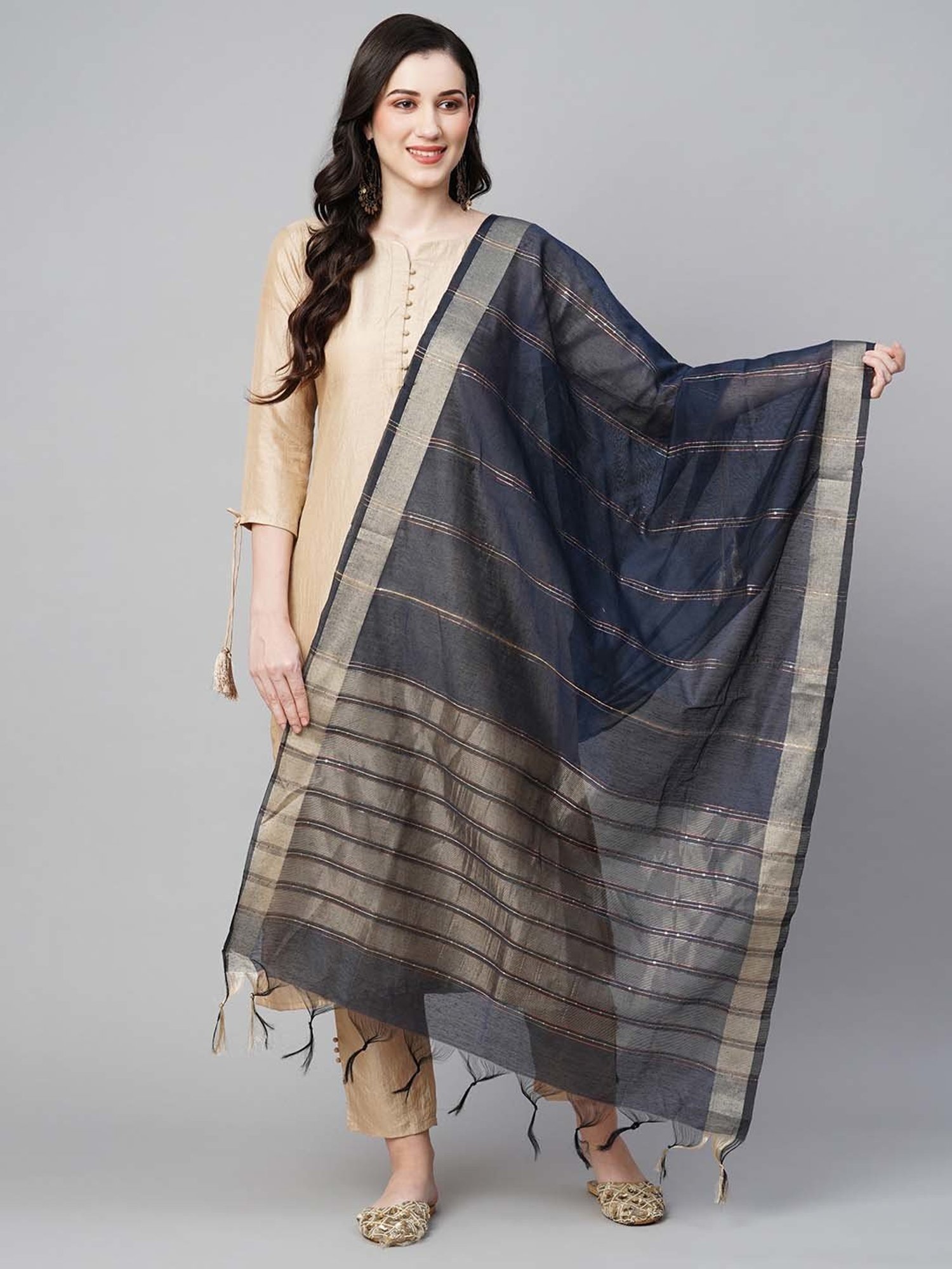 Indo Era Navy Embellished Dupatta