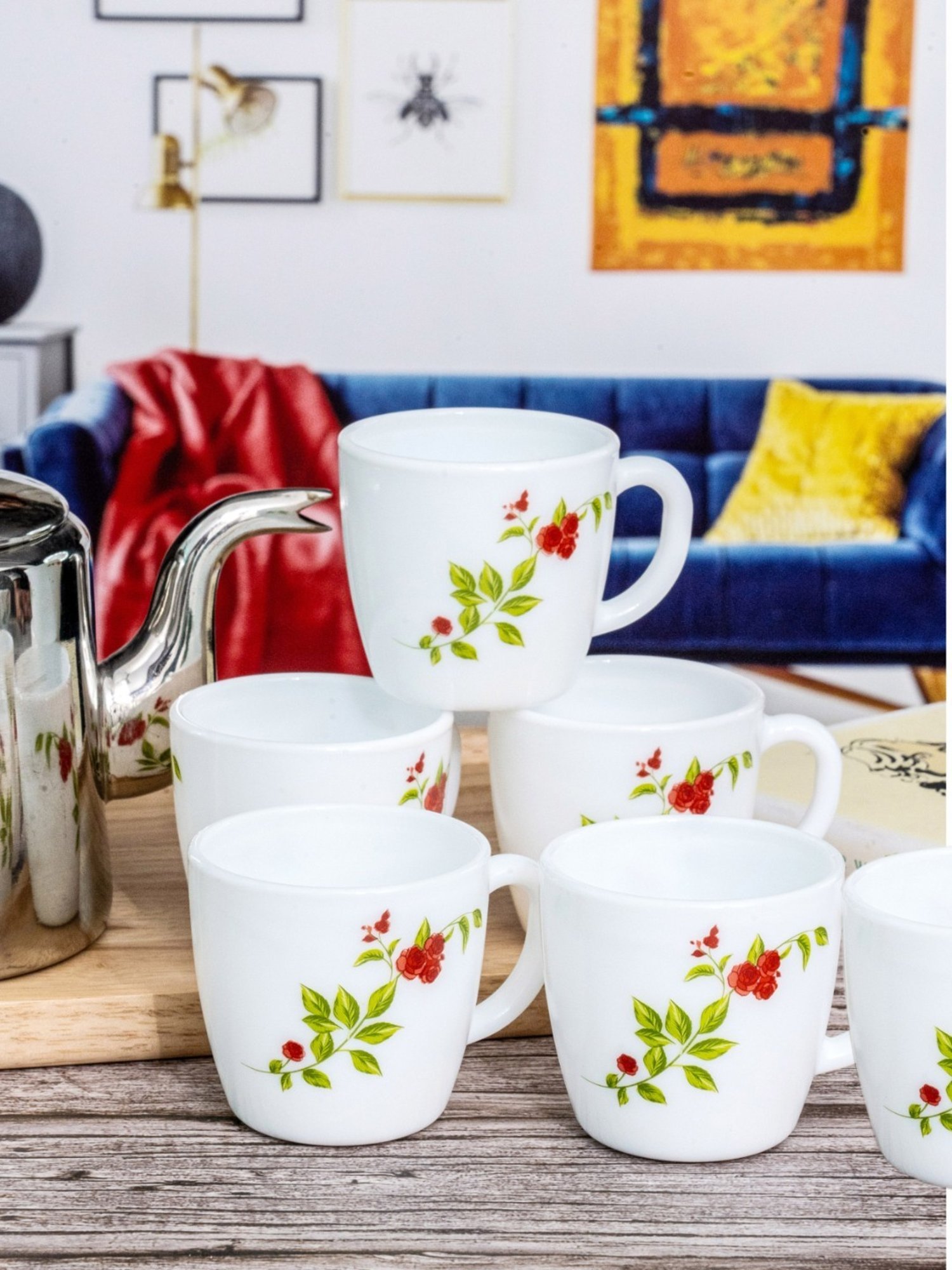 Cello White Opalware Tea & Coffee Mug - Set of 6