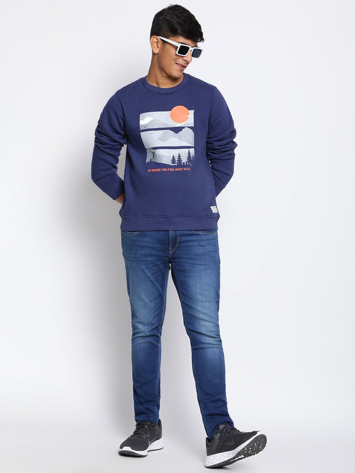 Lil Tomatoes Kids Navy Printed Full Sleeves Sweatshirt