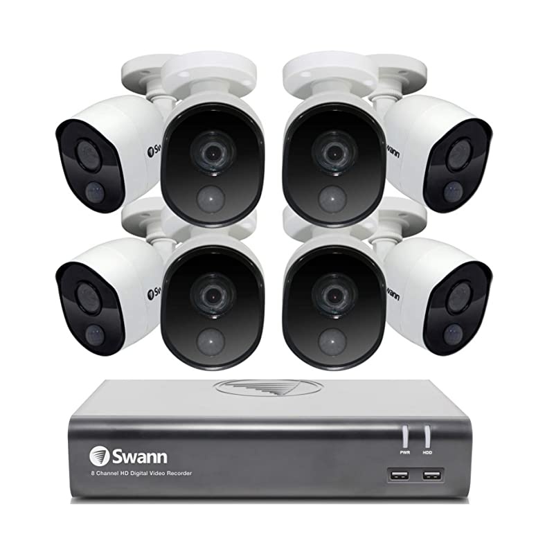 Home Security Camera System, 8 Channel 8 Bullet Cameras, 1080p HD DVR, Indoor/Outdoor Wired Surveillance CCTV, Night Vision, Heat & Motion Sensing, Alexa + Google, 1TB Hard Drive, SWDVK-845808V