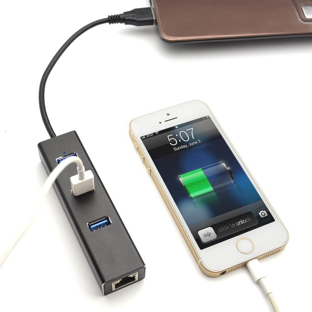 3-Port USB 3.0 Hub, LYFNLOVE Aluminum USB Hub with Gigabit Ethernet Port Lan Network Adapter for Mac, Laptop MacBook Pro/Air, Surface Pro 4