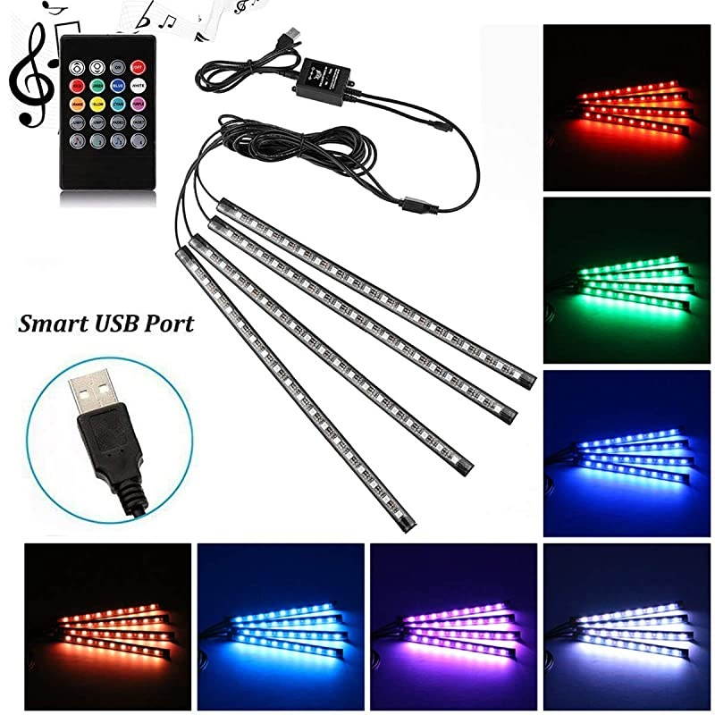 Car LED Strip Light  4 Pcs Multicolor Music Car Interior Atmosphere Lights for Car TV Home with Sound Active Function Wireless Remote Control and Smart USB Port 48 LEDUSB Port