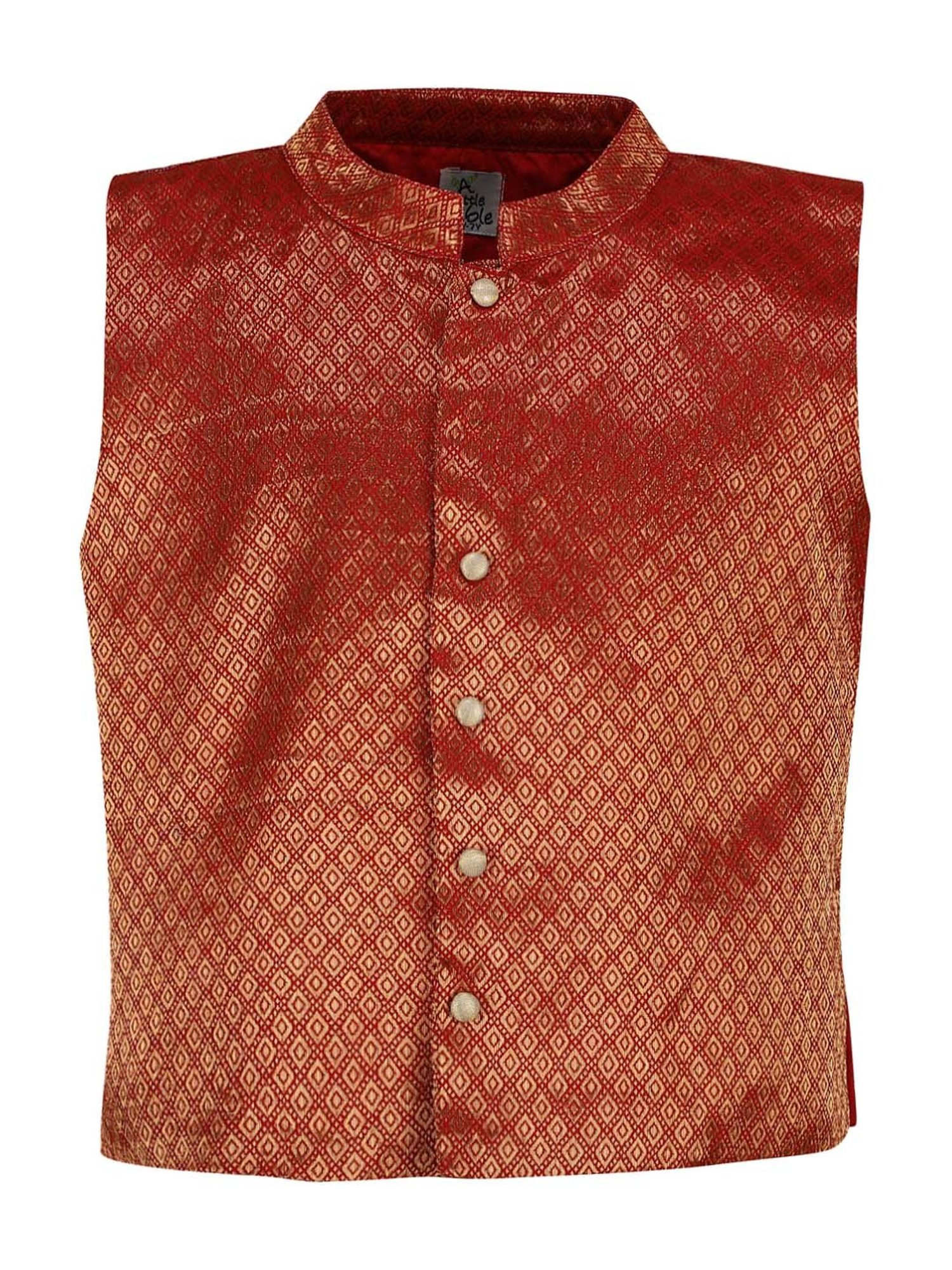 A Little Fable Kids Maroon & Golden Self Pattern Waistcoat