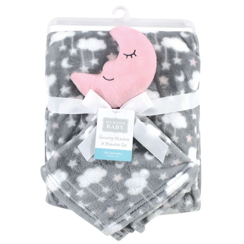 Hudson Baby Infant Girl Plush Blanket with Security Blanket, Moon Girl, One Size