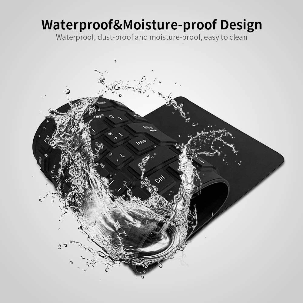 Docooler Keyboard 105 Keys Spanish USB Wired Silicone Foldable Soft Silicone Waterproof Dustproof Keyboard for Desktop Computer Laptop