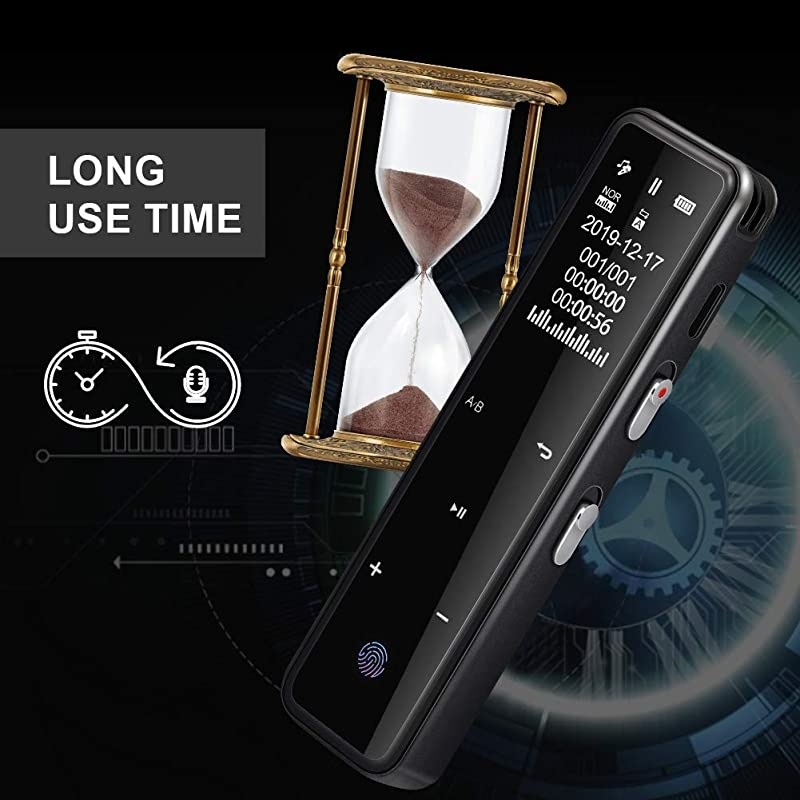 Recorder Digital Recorder 32G Touch Screen Activated Recorder for LecturesMeetingsClass 1536kbps Stereo HDAudio Recording Device with Dual Microphones Rechargeable Black