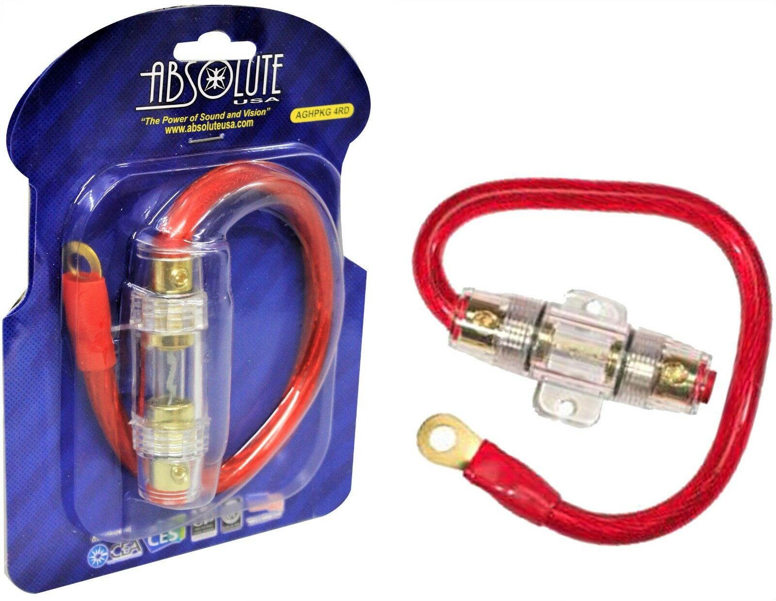 Absolute AGHPKG4RD Pro Series AGU Fuse Holder & 12" 4 Ga OFC Power Cable 60A Fus