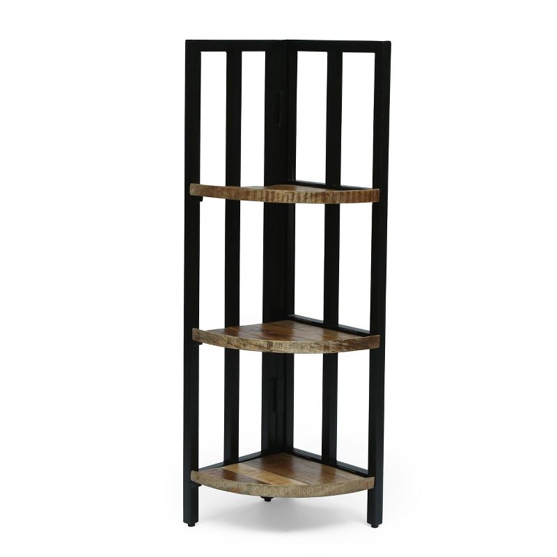 40" Teton Modern Industrial Handcrafted Mango Wood 3 Shelf Corner Bookcase Natural/Black - Christopher Knight Home