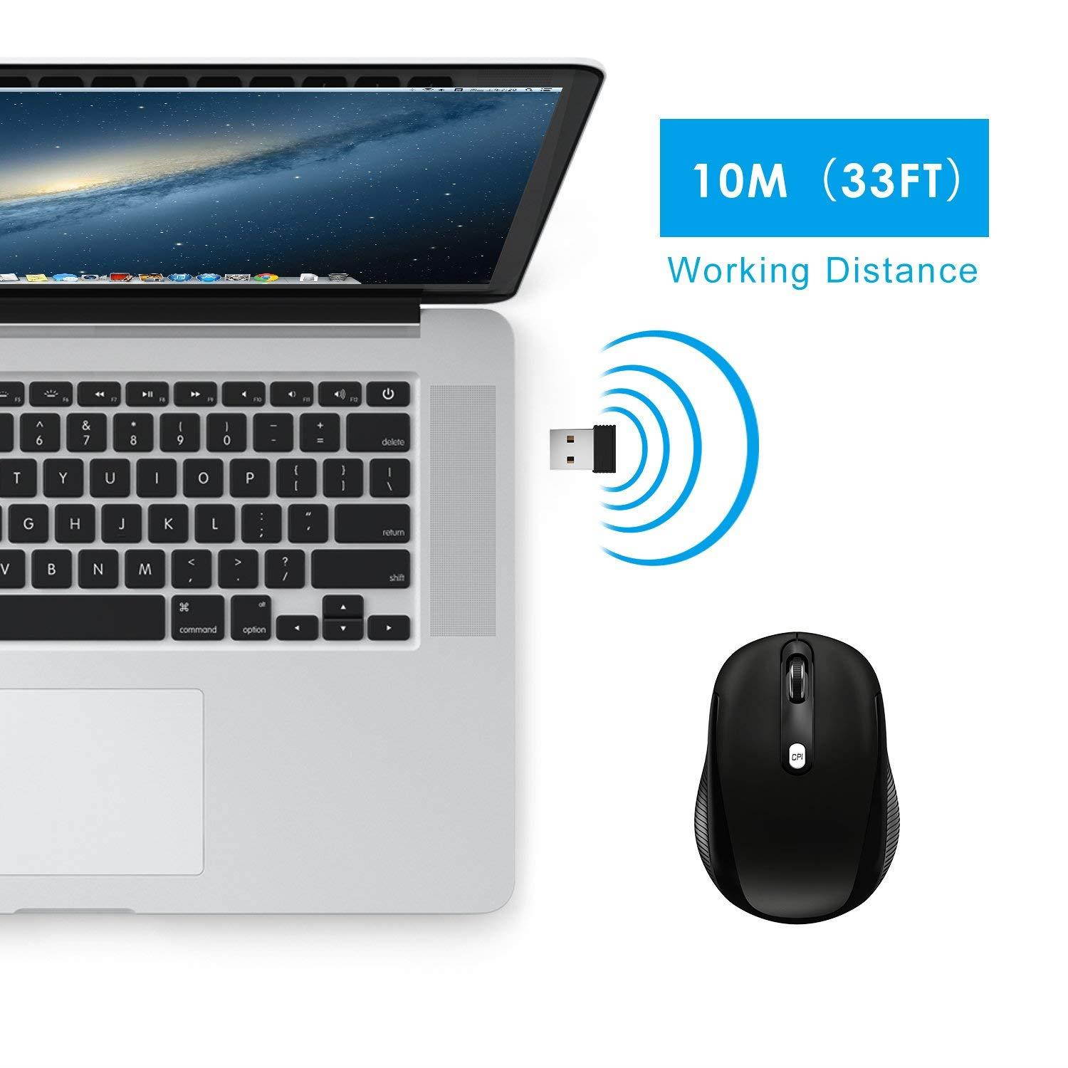JETech 2.4Ghz Wireless Mobile Optical Mouse with 3 CPI Levels and USB Wireless Receiver (0775)