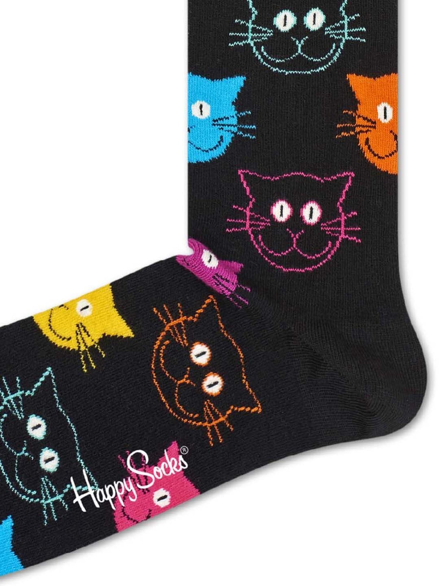Happy Socks Cat Black Cotton Printed Socks (36-40)