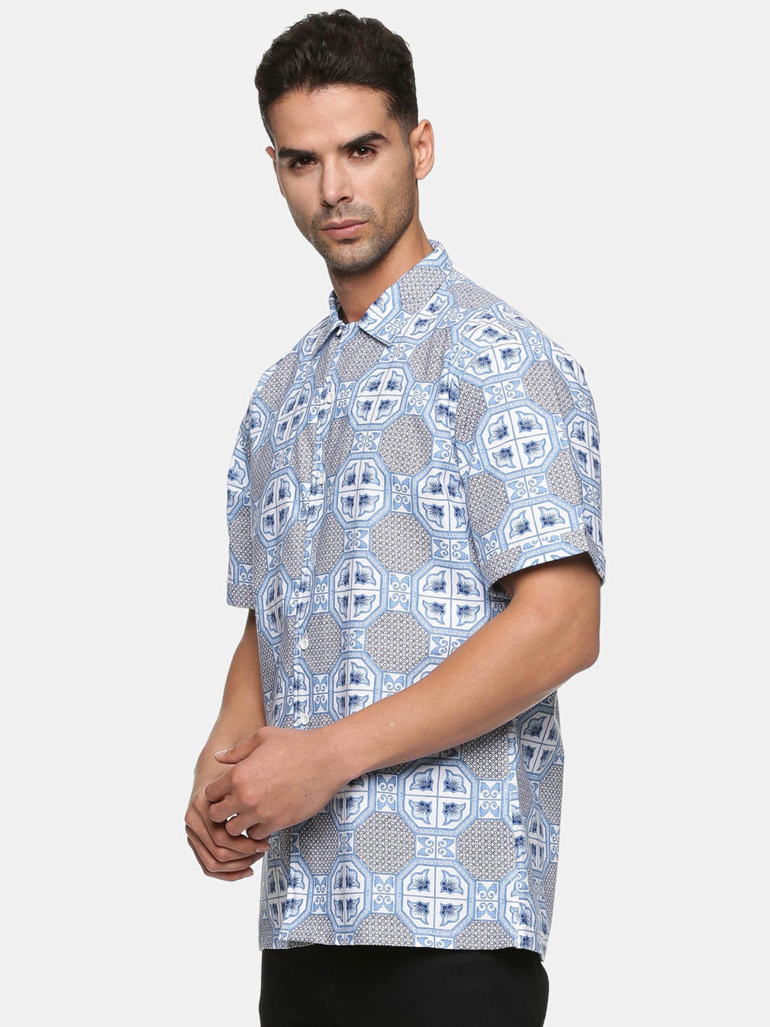 Don Vino Blue Regular Fit Printed Shirt