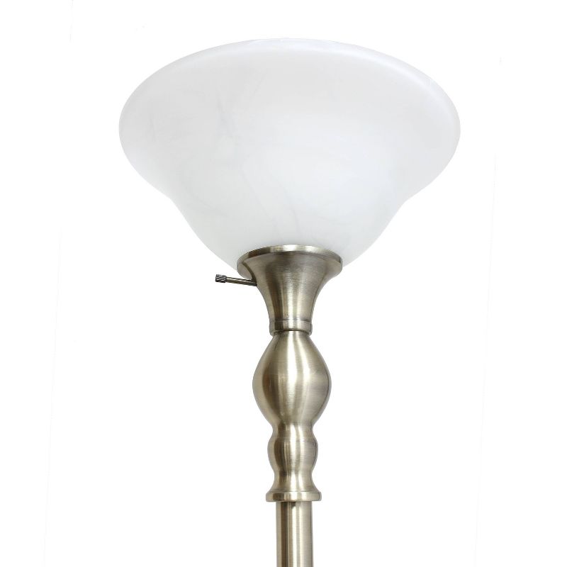 1 Light Torchiere Floor Lamp with Marbleized Glass Shade Antique Brass - Elegant Designs